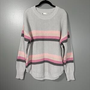 SO Gray & Pink Striped Cozycore Chunky Knit Sweater - XXL - Junior's Plus Size